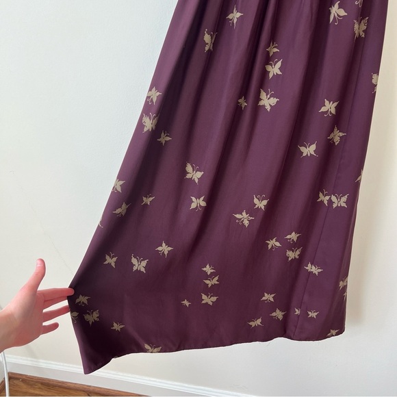 Vintage Betsey Johnson Plum Butterfly Print Ruffle Silk Midi Dress - Picture 3 of 14